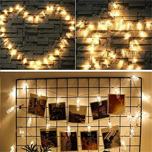 Photo Clip String Lights – Warm White or Multicolor, Memory Display