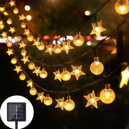 Solar Crystal Ball Star String Lights – Waterproof Outdoor Fairy Lights