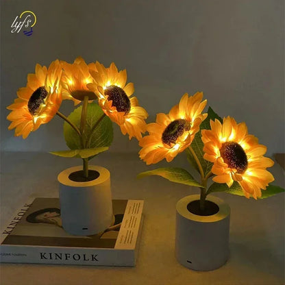 Sunflower LED Lamp, 3 Flowers, 10.3 inches tall! - Bedside Night Lamp