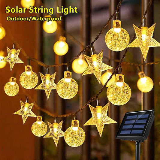 Solar Crystal Ball Star String Lights – Waterproof Outdoor Fairy Lights