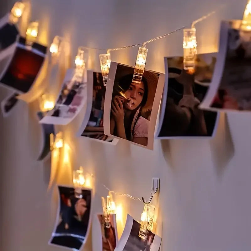 Photo Clip String Lights – Warm White or Multicolor, Memory Display