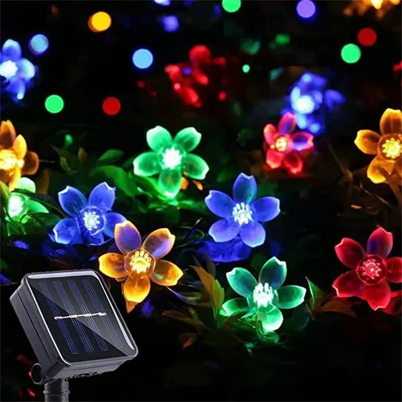 Solar Sakura String Lights, Outdoor Garden Decor