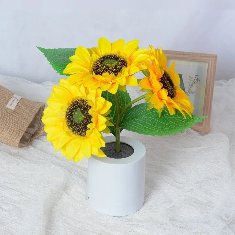 Sunflower LED Lamp, 3 Flowers, 10.3 inches tall! - Bedside Night Lamp