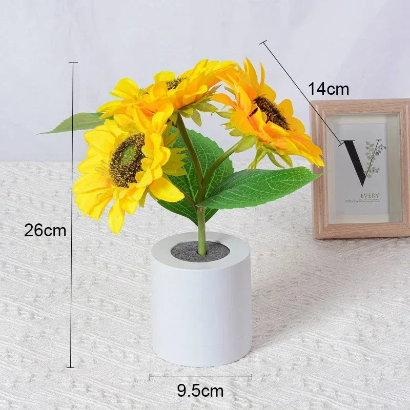 Sunflower LED Lamp, 3 Flowers, 10.3 inches tall! - Bedside Night Lamp