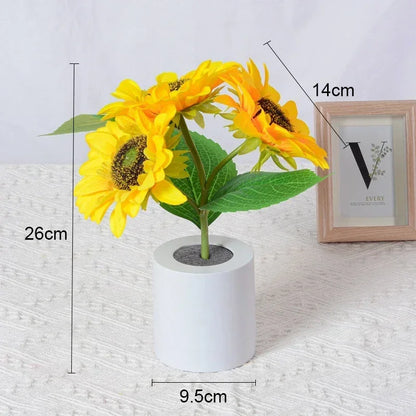 Sunflower LED Lamp, 3 Flowers, 10.3 inches tall! - Bedside Night Lamp