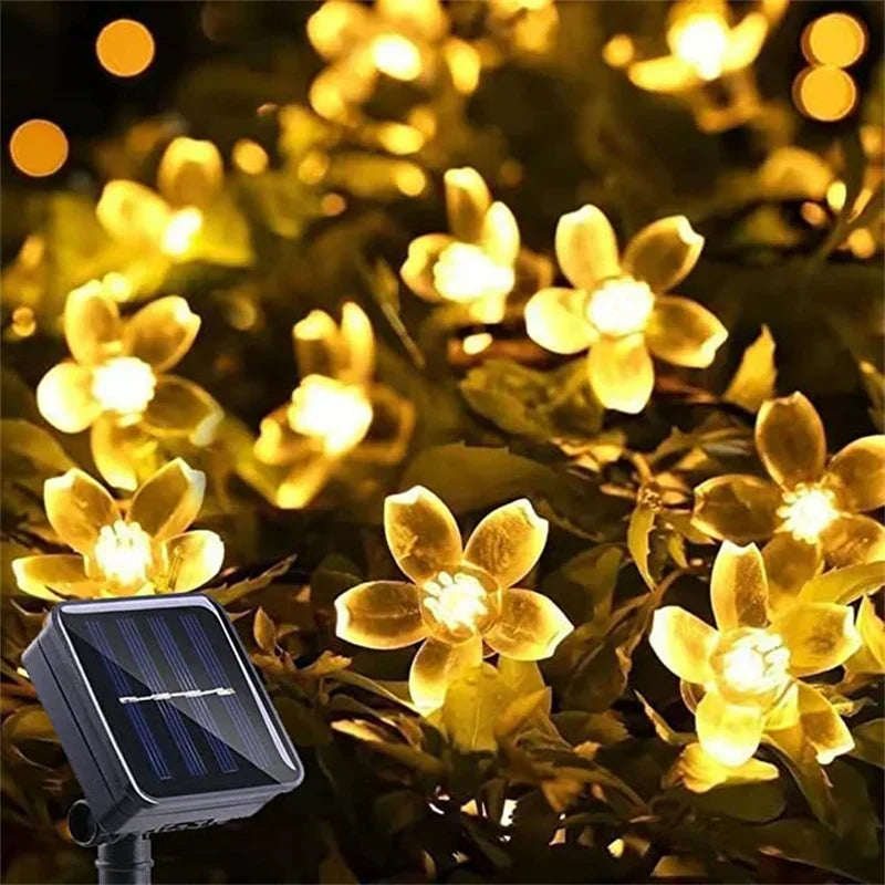 Solar Sakura String Lights, Outdoor Garden Decor