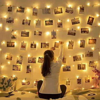 Photo Clip String Lights – Warm White or Multicolor, Memory Display
