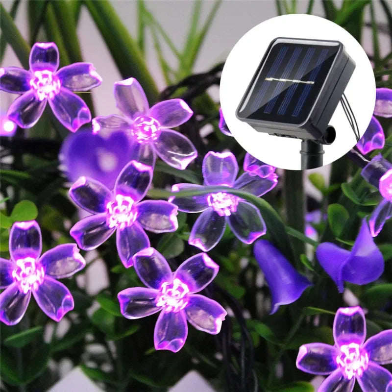Solar Sakura String Lights, Outdoor Garden Decor