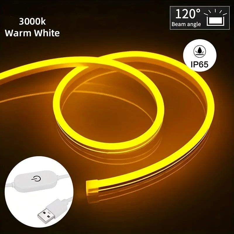 Silicone LED Neon Strip Light – White, Natural White, Flexible Waterproof (1m-5m)