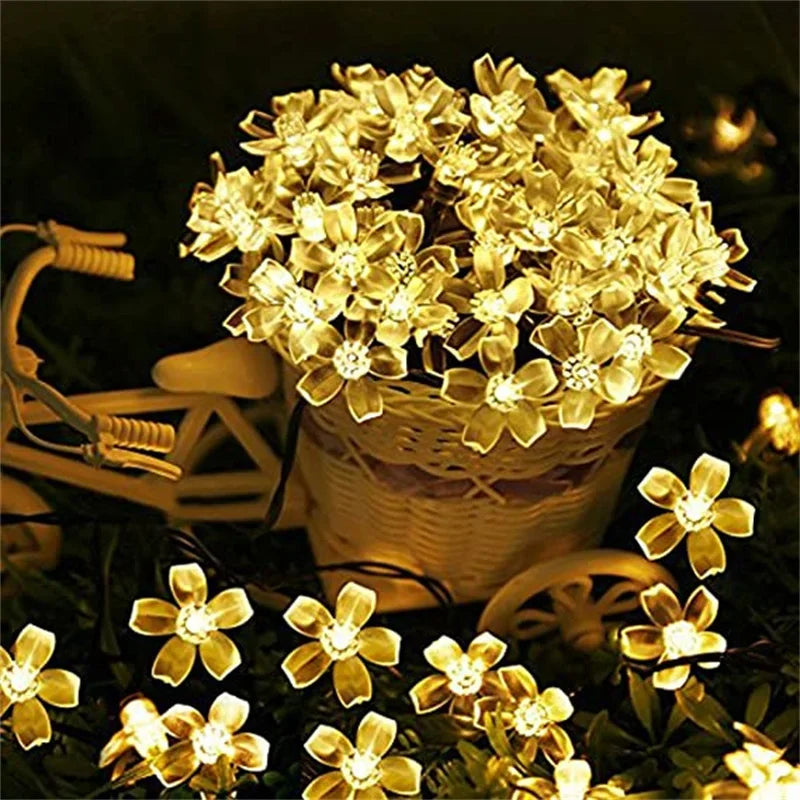 Solar Sakura String Lights, Outdoor Garden Decor