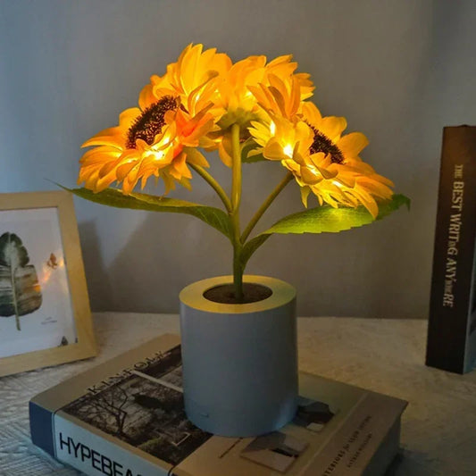 Sunflower LED Lamp, 3 Flowers, 10.3 inches tall! - Bedside Night Lamp