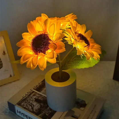 Sunflower LED Lamp, 3 Flowers, 10.3 inches tall! - Bedside Night Lamp
