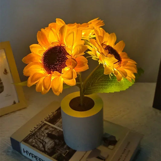 Sunflower LED Lamp, 3 Flowers, 10.3 inches tall! - Bedside Night Lamp