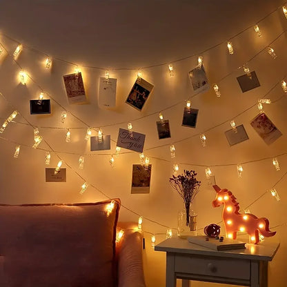 Photo Clip String Lights – Warm White or Multicolor, Memory Display
