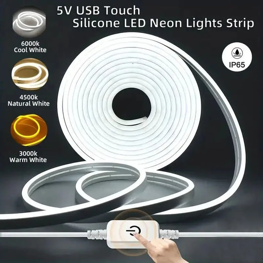 Silicone LED Neon Strip Light – White, Natural White, Flexible Waterproof (1m-5m)
