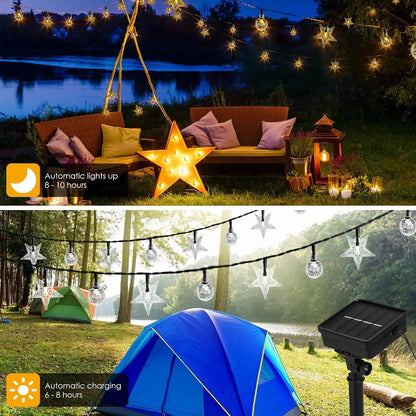 Solar Crystal Ball Star String Lights – Waterproof Outdoor Fairy Lights