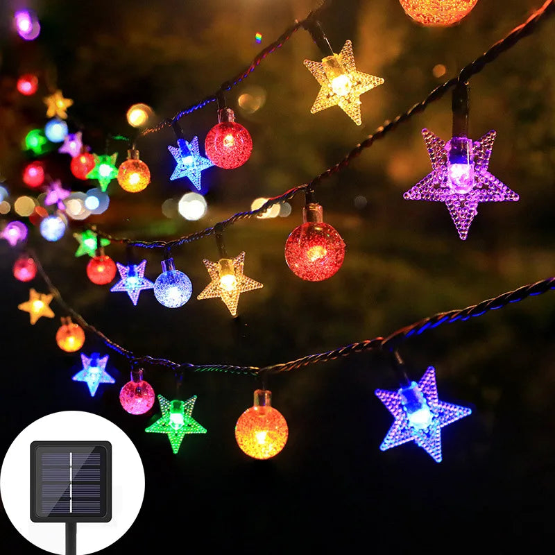 Solar Crystal Ball Star String Lights – Waterproof Outdoor Fairy Lights