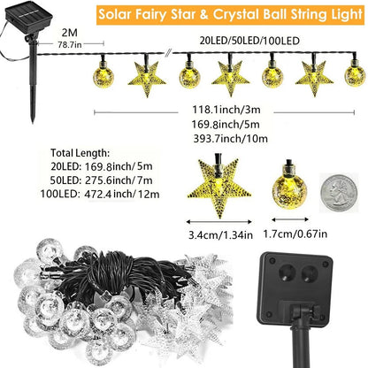 Solar Crystal Ball Star String Lights – Waterproof Outdoor Fairy Lights
