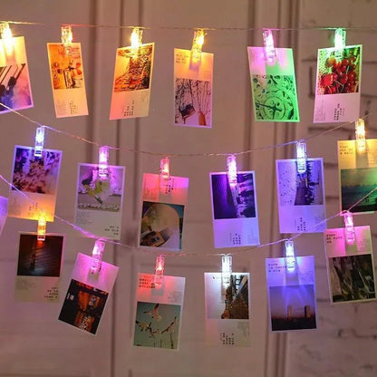 Photo Clip String Lights – Warm White or Multicolor, Memory Display