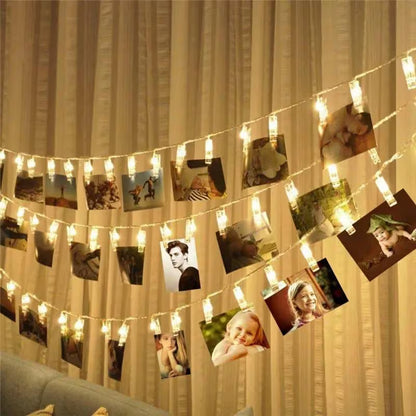 Photo Clip String Lights – Warm White or Multicolor, Memory Display