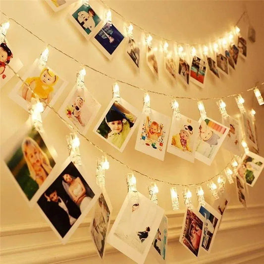 Photo Clip String Lights – Warm White or Multicolor, Memory Display